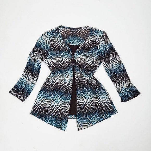 *Free With Purchase* Y2K Abstract Top Rhinestones 3/4 sleeve V-neck - Picture 1 of 9